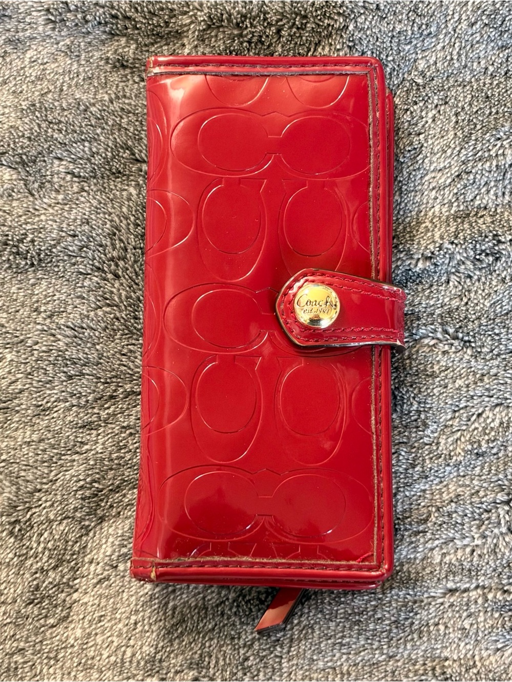 Coach Red Patent Signature Checkbook Wallet Organizer